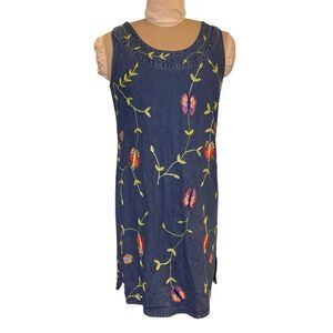 Carolina Blues Vintage Denim Dress Sz 8 Embroidered Butterflies 100% Cotton